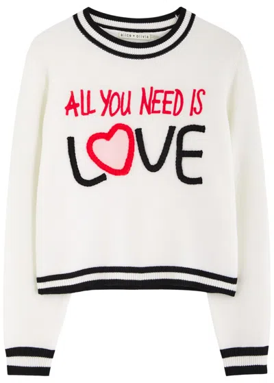 ALICE AND OLIVIA ALICE + OLIVIA X THE BEATLES GLEESON EMBROIDERED STRETCH-WOOL JUMPER