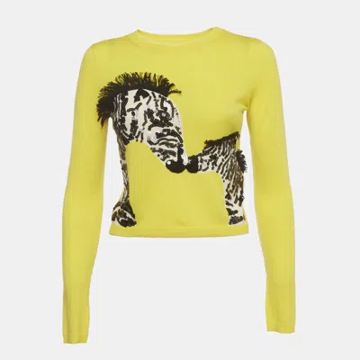 Pre-owned Alice And Olivia Alice+ Olivia Yellow Wool Sequin Zebra Crop Sweater Xs