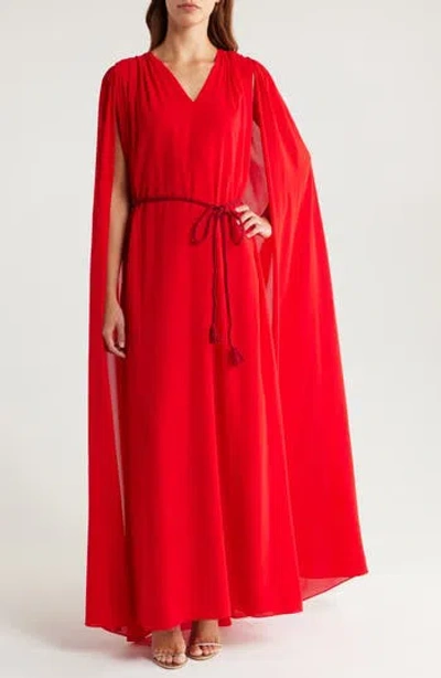 Alice And Olivia Alice + Olivia Zenaida Maxi Cape Dress In Red