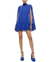 Alice And Olivia Zenon Tie Neck Cape Mini Dress In Royal Blue