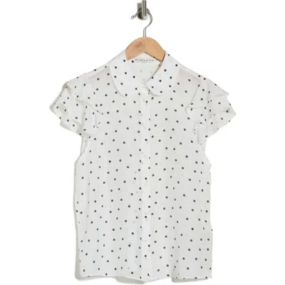 Alice And Olivia Alice + Olivia Ziggy Ruffle Sleeve Stretch Silk Button-up Top In White