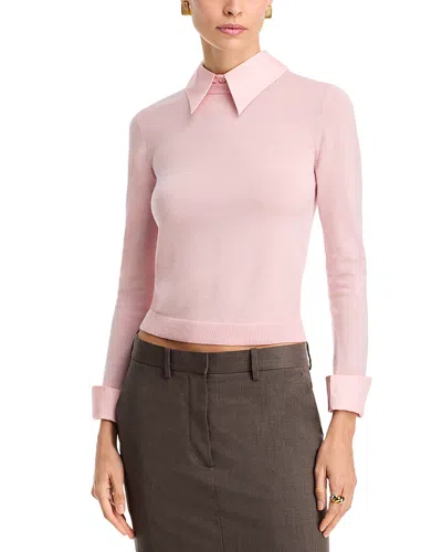 Alice And Olivia Alicia And Olivia Porla Collared Sweater In Shell Pink