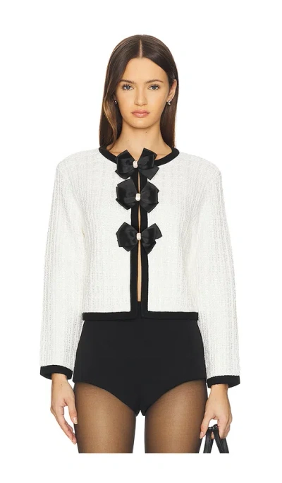 Alice And Olivia Alira Bow Cardigan In White