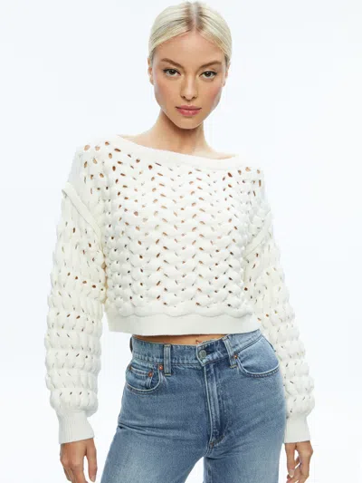 Alice And Olivia Allene Cable Knit Crewneck In White