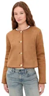 Alice And Olivia Alma Faux Suede Teddy Jacket Off White/camel In Brown