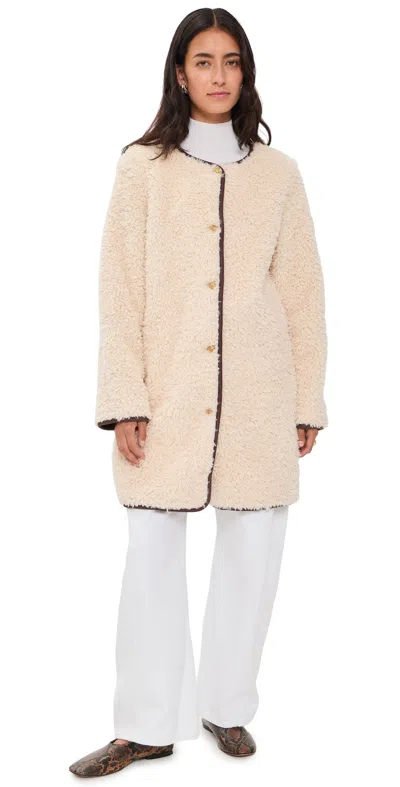 Alice And Olivia Alma Long Faux Suede Teddy Coat Chino/dark Chocolate