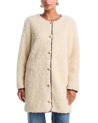 Alice And Olivia Alma Long Faux Suede Teddy Coat In Purple