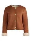 Alice And Olivia Alma Vegan Suede Teddy Jacket In Brown