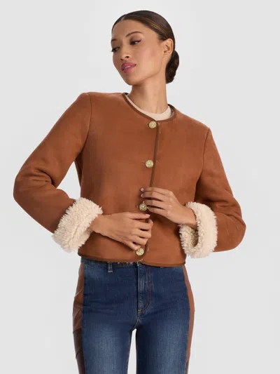 ALICE AND OLIVIA ALMA VEGAN SUEDE TEDDY JACKET