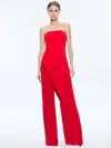 Alice And Olivia Alondra Strapless Draped Crepe And Charmeuse Jumpsuit In Bright Ruby