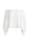 ALICE AND OLIVIA ALTA EMBROIDERED OFF THE SHOULDER BLOUSE IN WHITE