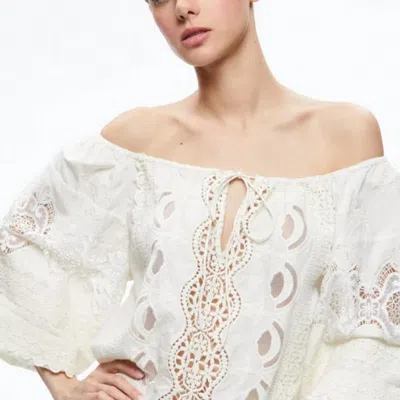 Alice And Olivia Alta Embroidered Off The Shoulder Blouse In White