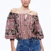 ALICE AND OLIVIA ALTA OFF THE SHOULDER TOP IN CANOPY TILE BLACK