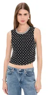 Alice And Olivia Amal Embell Boxy Tank Black/multi In Multi