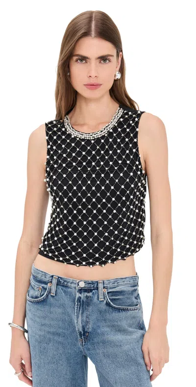 Alice And Olivia Amal Embell Boxy Tank Black/multi