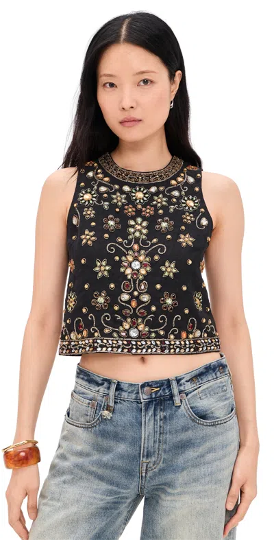 Alice And Olivia Amal Embellished Boxy Tank Top Black/multi