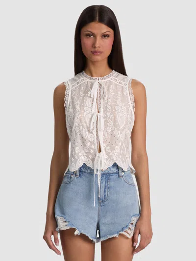 Alice And Olivia Amal Embroidered Tank In Nude