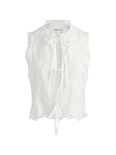 Alice And Olivia Amal Embroidered Tie-front Tank Top In White