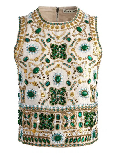 Alice And Olivia Amal Embellished Tank In Neutral