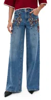 Alice And Olivia Amazing Low Rise Embellished Baggy Jeans In Brooklyn Blue In Blue