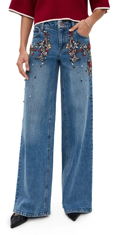 Alice And Olivia Amazing Baggy Jeans With Embellishments Brooklyn Blue