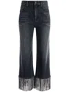 Alice And Olivia Crystal-embellished Fringed Cropped Jeans In Black