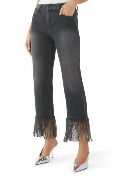 ALICE AND OLIVIA AMAZING CRYSTAL FRINGE BOYFRIEND JEANS IN CHARCOAL BLACK