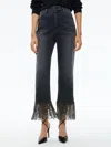 Alice And Olivia Crystal-embellished Fringed Cropped Jeans In Maya Charcoal Black