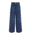 Alice And Olivia Amazing Low Rise Wide Leg Snap Trim Jeans In Cambria Vintage In Blue