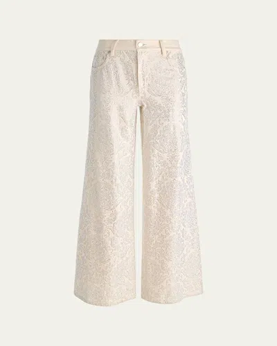 Alice And Olivia Amazing Embellished Wide-leg Jeans In White