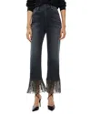 Alice And Olivia Crystal-embellished Fringed Cropped Jeans In Maya Charcoal Black