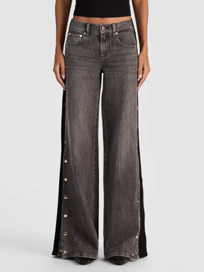 Alice And Olivia Amazing Jean With Knit Panel In Gray