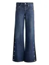 Alice And Olivia Amazing Low Rise Wide Leg Snap Trim Jeans In Cambria Vintage In Blue