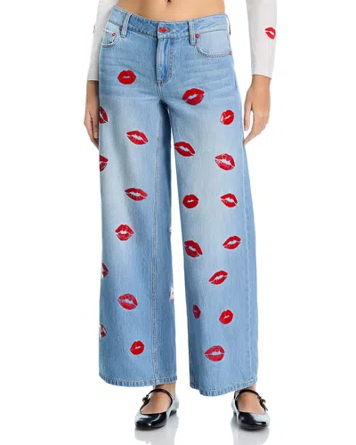 Alice And Olivia Amazing Low Rise Baggy Jeans In Denver Bright Blue
