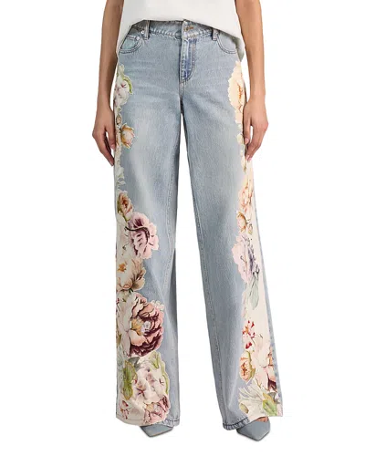 Alice And Olivia Amazing Low Rise Baggy Jeans In Silver Light Wash In Blue