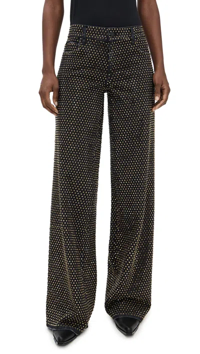 Alice And Olivia Amazing Low Rise Embellished Baggy Jeans Maya Charcoal Black