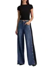 Alice And Olivia Amazing Low Rise Wide Leg Snap Trim Jeans In Cambria Vintage In Blue