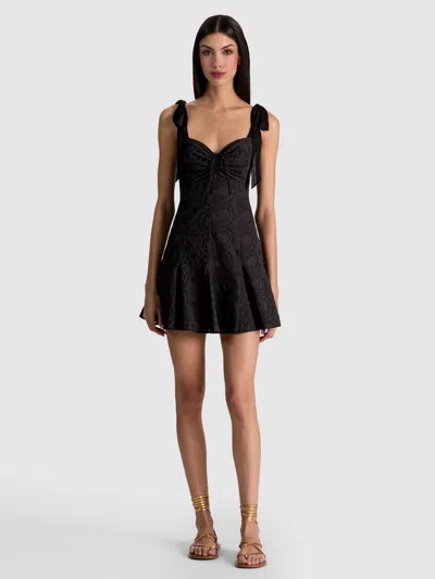 Alice And Olivia Ambrie Embroidered Mini Dress In Black
