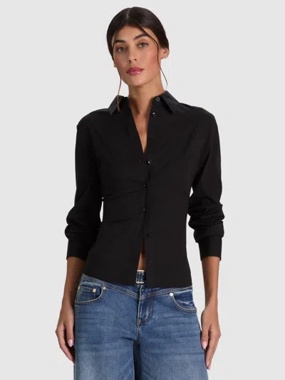 Alice And Olivia Amelia Button Down With Lace Up Back In Black