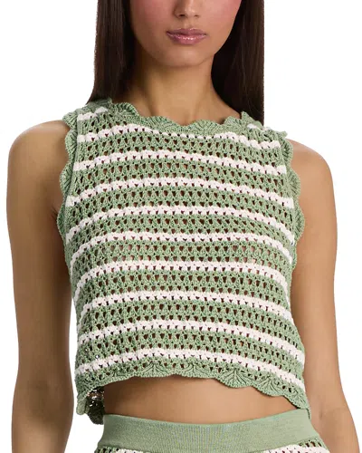 Alice And Olivia Ciara Cropped Pointelle Pullover In Green