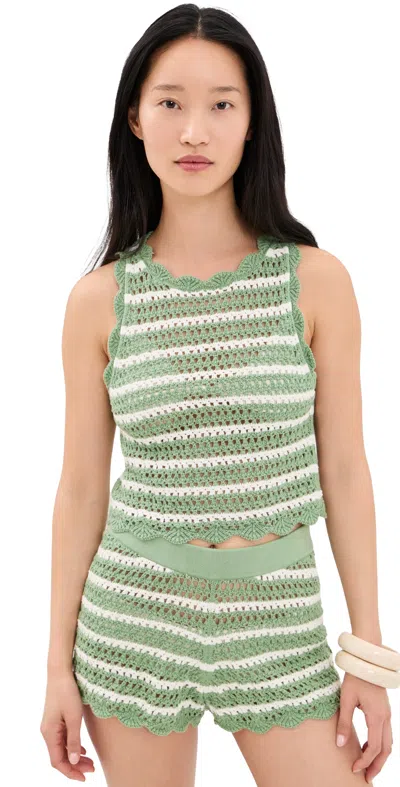 Alice And Olivia Ciara Cropped Pointelle Pullover In Green