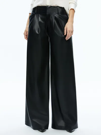 Alice And Olivia Anders Vegan Leather Low Rise Pant In Black