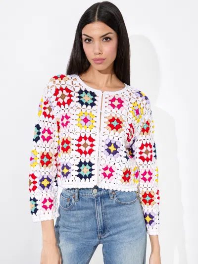 Alice And Olivia Anderson Crochet Cardigan In White