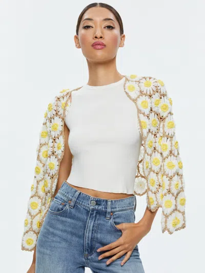 Alice And Olivia Anderson Daisy Crochet Cardigan In Multi