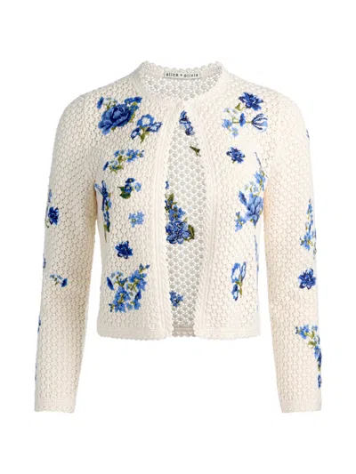 Alice And Olivia Anderson Floral Embroidered Crochet Cardigan In Neutral