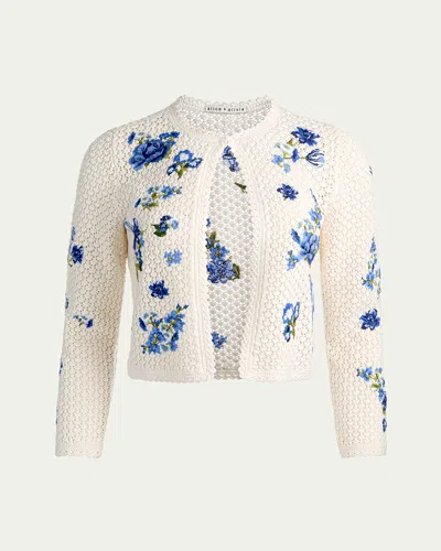 Alice And Olivia Anderson Floral Embroidered Crochet Cardigan In Neutral