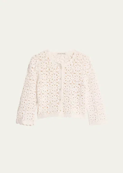 Alice And Olivia Anderson Floral Hand Crochet Cardigan In White