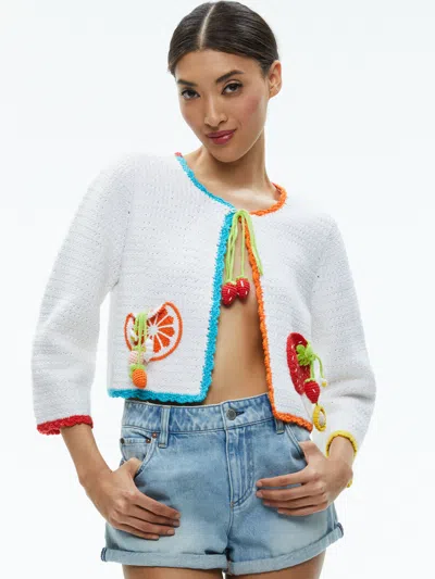 Alice And Olivia Anderson Crochet Cardigan In Soft White Multi