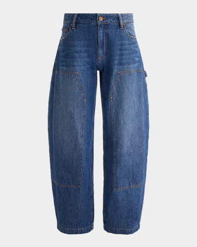 Alice And Olivia Andie Barrel-leg Carpenter Jeans In Blue