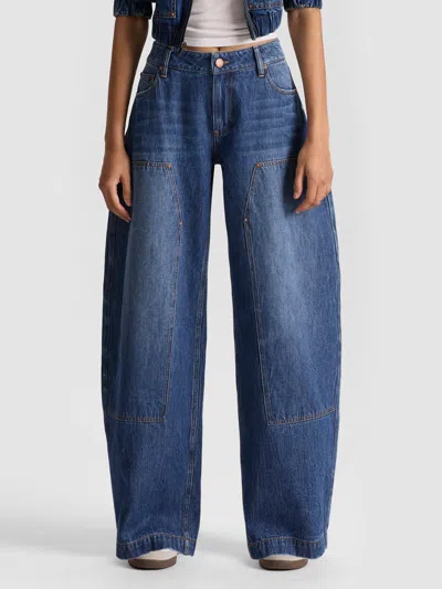 Alice And Olivia Whiskered Cotton Jeans In Blue